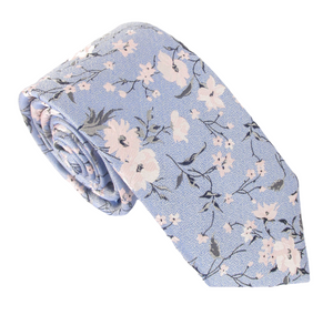 Sky Blue & Pink Floral Vine London Silk Tie by Van Buck