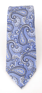 Sky Blue & White Floral Paisley Red Label Silk Tie by Van Buck