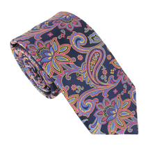 Navy Cerise Floral Paisley London Silk Tie by Van Buck