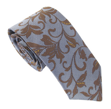 Sky Blue Brown Vine Textured Red Label Silk Tie by Van Buck