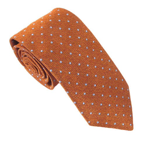 Burnt Orange Blue Dot Textured Red Label Silk Tie by Van Buck