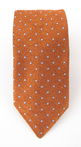 Burnt Orange Blue Dot Textured Red Label Silk Tie by Van Buck