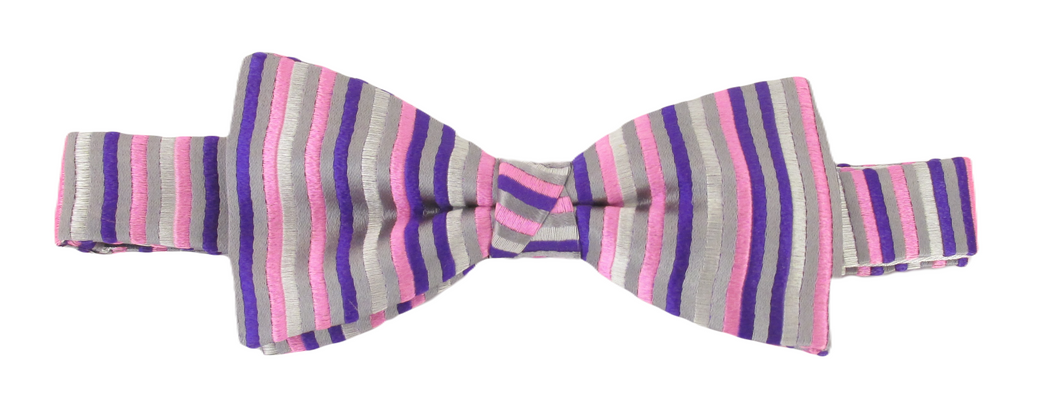 Pink Silver Stripe Silk Limited Edition Bow Tie