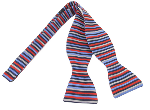 Red Blue Stripe Self-Tied Silk Limited Edition Bow Tie