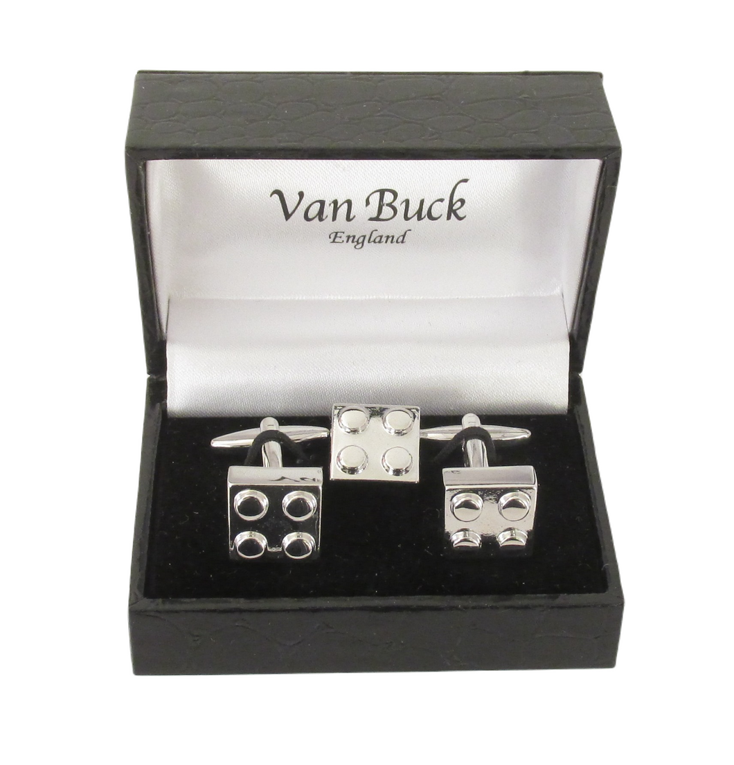 Building Brick Cufflinks and Lapel Pin Set by Van Buck