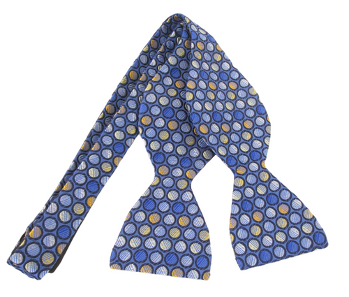 Gold Circles Blue Self Tie Bow Tie by Van Buck