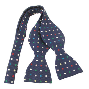 Navy Multi Polka Dot Self Tie Bow Tie by Van Buck