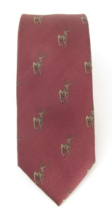 Wine Standing Stag Country Silk Tie by Van Buck