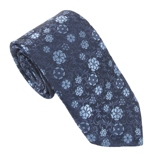 Navy & Sky Blue Flowery Vine Tie by Van Buck
