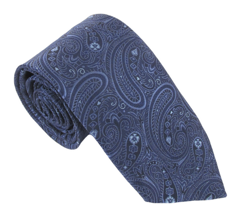 Navy Large Paisley Tie by Van Buck