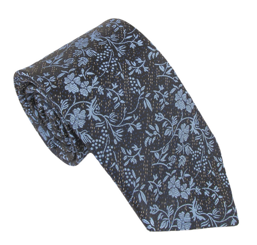 Navy Floral With Textured Stripe Tie by Van Buck