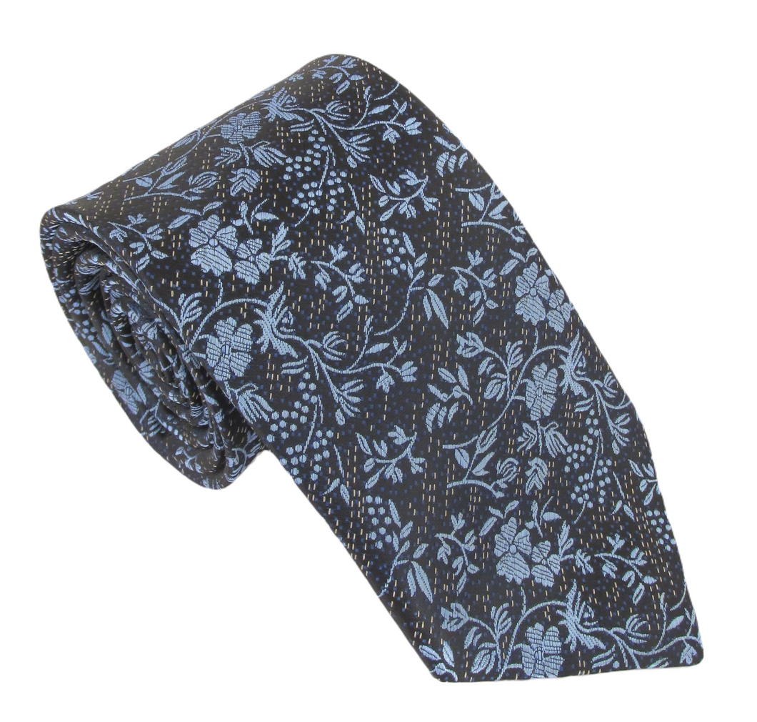 Navy Floral With Textured Stripe Tie by Van Buck