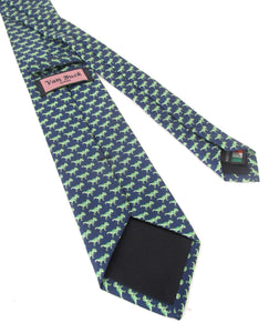 Italian Printed Silk Navy & Green T-Rex Tie