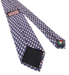 Italian Printed Silk Navy & Pink Elephant Tie