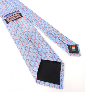 Italian Printed Silk Blue & Pink Flamingo Tie