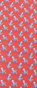 Italian Printed Silk Red & Blue Octopus Tie