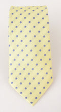 Lemon Yellow Silk Tie with Sky Blue Polka Dots by Van Buck
