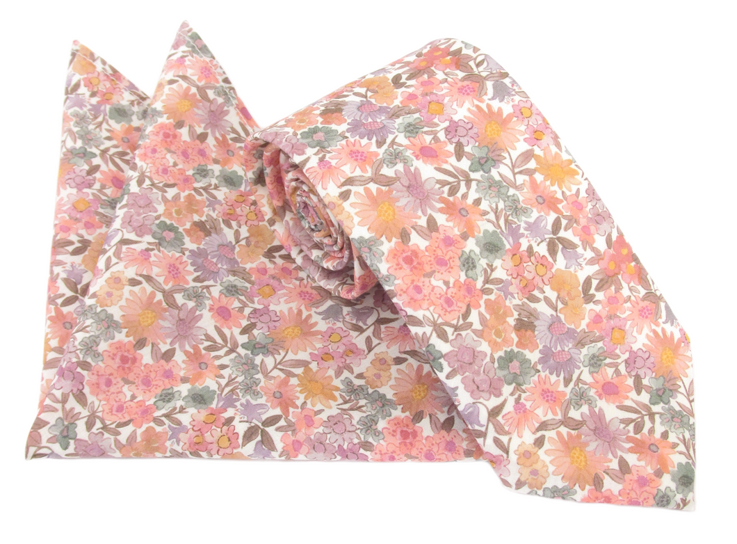 Sandra Spring Pink Cotton Tie & Pocket Square Made with Liberty Fabric