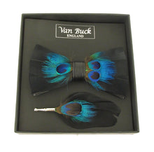 Black Peacock Feather Bow Tie & Lapel Pin Set