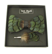 Green Feather Bow Tie & Lapel Pin Set