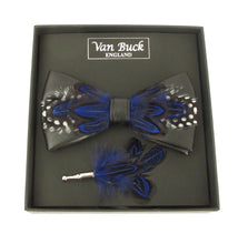 Royal With White Dots Feather Bow Tie & Lapel Pin Set