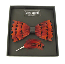Deep Red Feather Bow Tie & Lapel Pin Set
