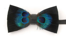 Black Peacock Feather Bow Tie & Lapel Pin Set