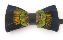 Navy & Gold Feather Bow Tie & Lapel Pin Set