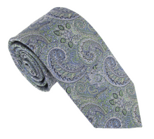 Navy & Green Intricate Paisley London Silk Tie by Van Buck