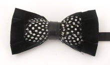 Black & White Dots Feather Bow Tie & Lapel Pin Set