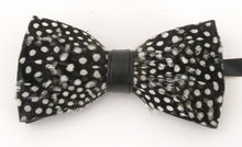Black & White All Over Dots Feather Bow Tie & Lapel Pin Set