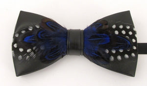 Royal With White Dots Feather Bow Tie & Lapel Pin Set