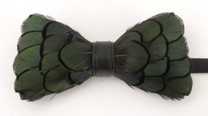 Green Feather Bow Tie & Lapel Pin Set