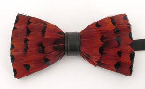 Deep Red Feather Bow Tie & Lapel Pin Set