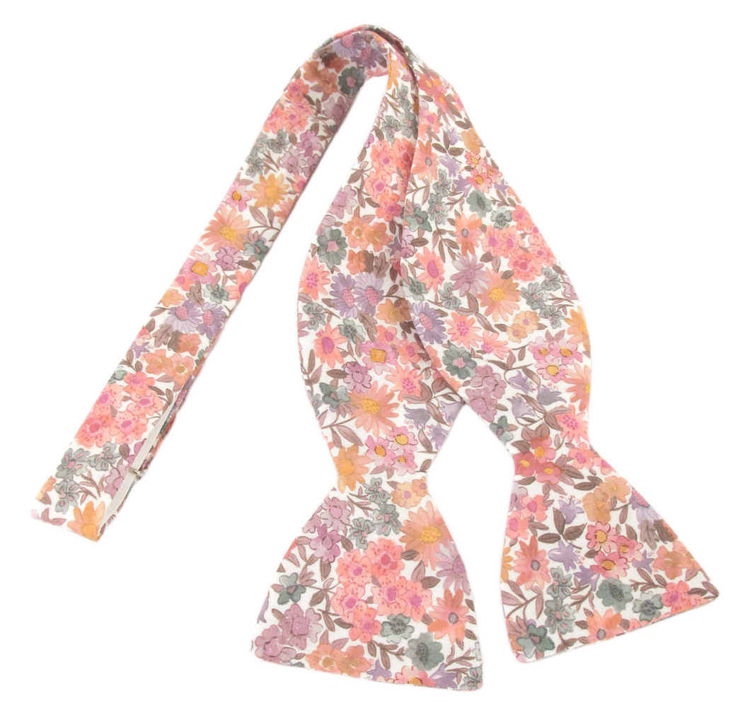 Sandra Spring Pink Cotton Self Tie Bow Tie Made with Liberty Fabric