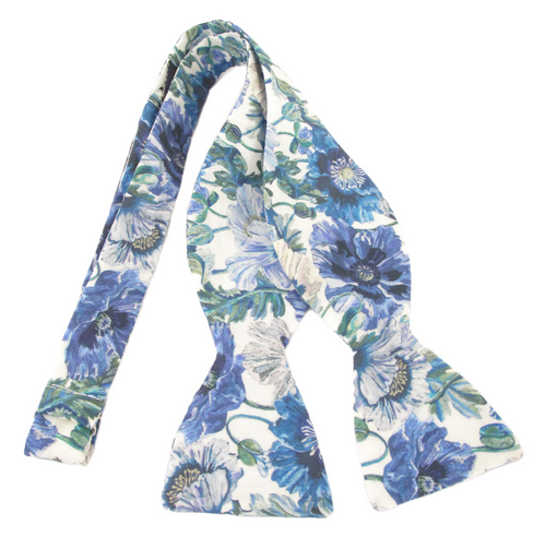 Poppy Amelie Blue Cotton Self Tie Bow Tie Made with Liberty Fabric