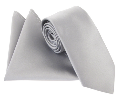 Van Buck Satin Plain Silver Grey 7 Tie and Pocket Square Set