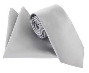 Van Buck Satin Plain Silver Grey 7 Tie and Pocket Square Set