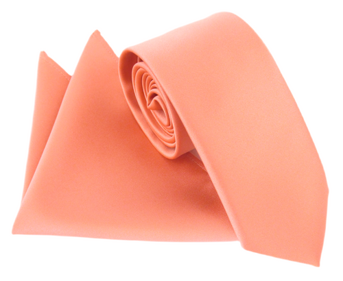 Coral Satin Tie & Pocket Square Set by Van Buck