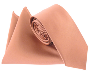Terracotta Light Satin Wedding Tie and Pocket Square Set by Van Buck