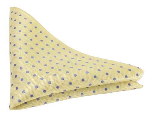 Lemon & Sky Blue Silk Polka Dot Pocket Square by Van Buck