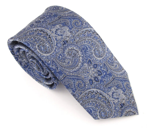 Blue Intricate Paisley London Silk Tie by Van Buck