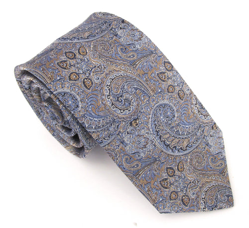 Gold & Blue Intricate Paisley London Silk Tie by Van Buck