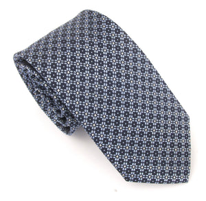Navy & Sky Blue Geometric Floral Tiles London Silk Tie by Van Buck