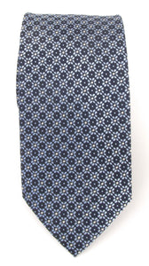 Navy & Sky Blue Geometric Floral Tiles London Silk Tie by Van Buck