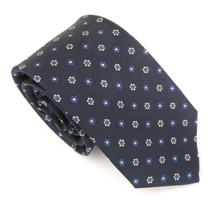 Navy Blue Small Floral Dot Motif London Silk Tie by Van Buck