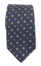 Navy Blue Small Floral Dot Motif London Silk Tie by Van Buck