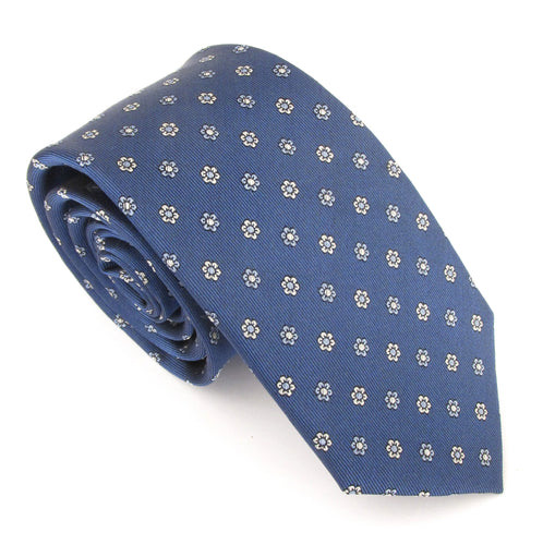 Blue Small Floral Dot Motif London Silk Tie by Van Buck