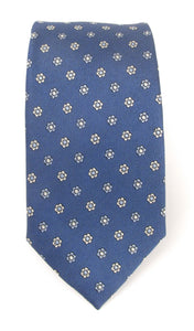 Blue Small Floral Dot Motif London Silk Tie by Van Buck