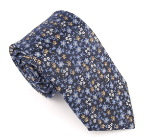 Navy & Tan Scattered Floral London Silk Tie by Van Buck